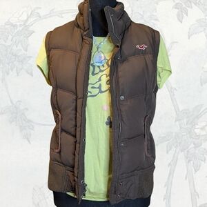 Hollister y2K Brown Puffer Vest with Logo